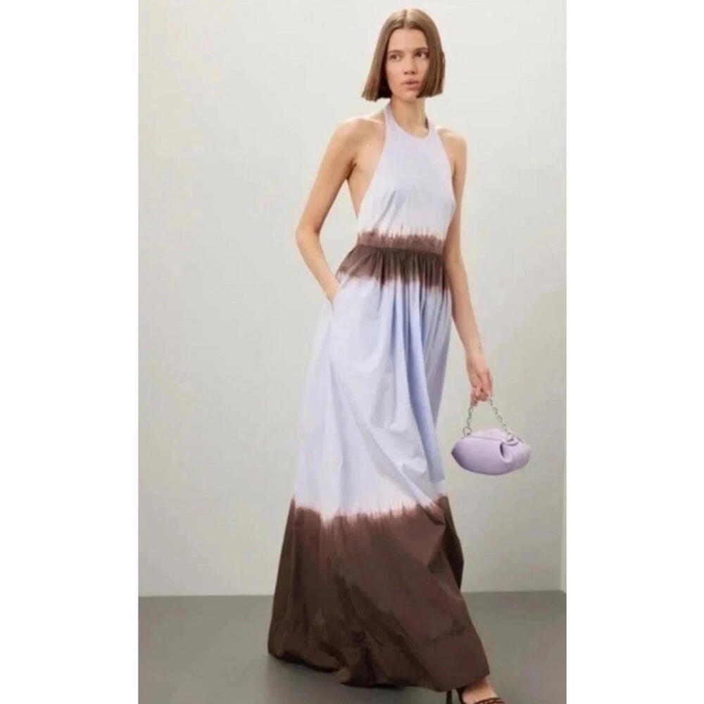 ALC Halter Blair Dress Ombré Tie Dye Brown Purple Beach Maxi Poplin size 10 $595 - Picture 2 of 13